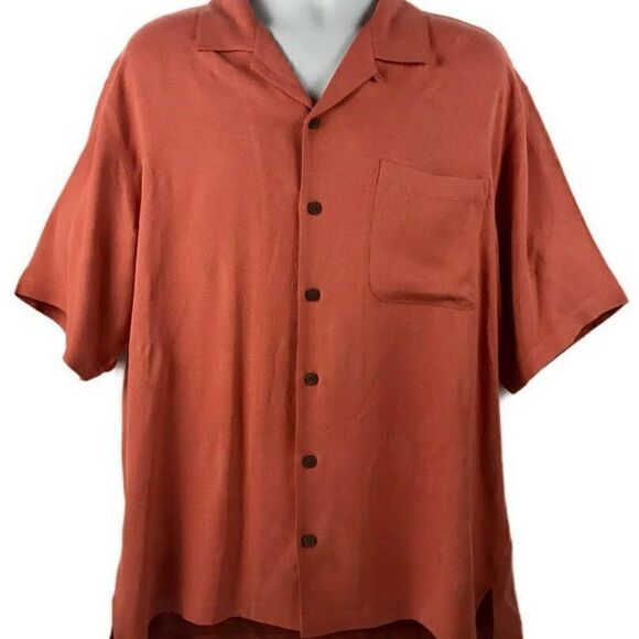 Tommy Bahama Mens Orange Silk Button Front Shirt L - Picture 1 of 3